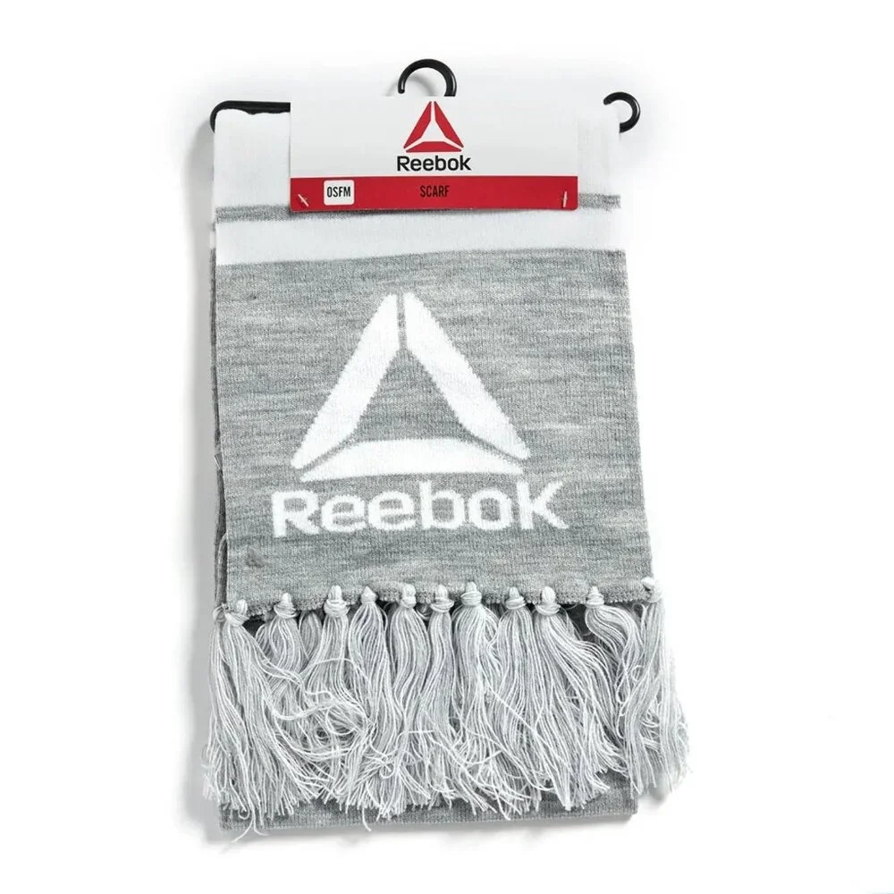 Reebok‎ Light Grey Rally Scarf With Logo fringe Bottom NWT